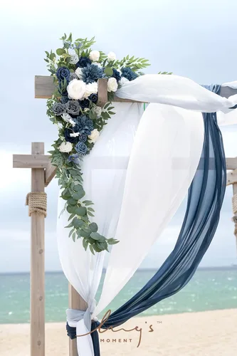 Miniatura 3 de Ling's moment Kit de flores de arco de boda con cortinas transparentes, arreglos florales artificiales azul polvoriento y azul marino para telón