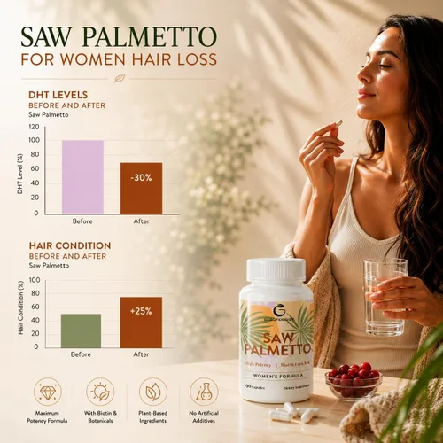 Miniatura 4 de Saw Palmetto para la pérdida de cabello de las mujeres, bloqueador DHT con mezcla 5 en 1 para el crecimiento del cabello, la piel y las uñas