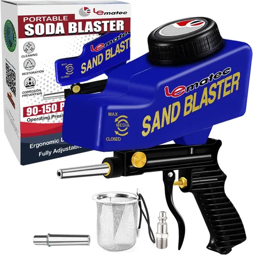 LE LEMATEC Kit de Pistola Arenadora para Compresor de Aire - Arenadora Portátil para Eliminación de Pintura y Óxido, Metal, Madera, Preparación de