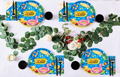 Miniatura 7 de 40 piezas de suministros para fiesta de playa, pelota de playa, piscina, platos de fiesta de verano de 7 pulgadas, platos de papel para piscina