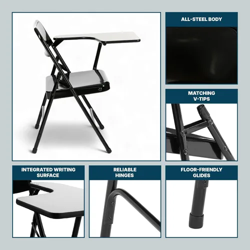 Miniatura 10 de OEF Furnishings OEF5200 Series Sillas plegables resistentes con brazo para tableta, marco de acero, superficie de escritura, soportes dobles