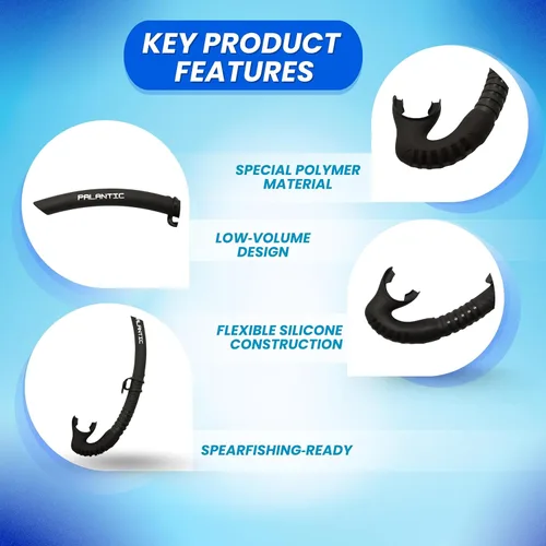 Miniatura 6 de Palantic Esnórquel flexible de bajo volumen, color negro - Esnórquel de silicona para pesca submarina, apnea y buceo con diseño ergonómico para una