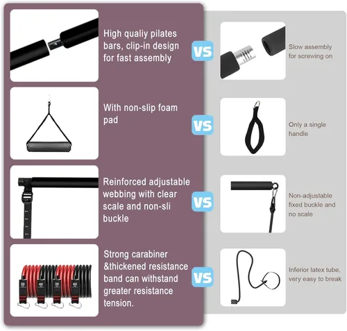 Miniatura 6 de Pilates bar kit Multiple Fitness bar with Resistance Bands, Ab Rollers.Core Strength Training Equipment. Squat Machine for Men and Women.Portable