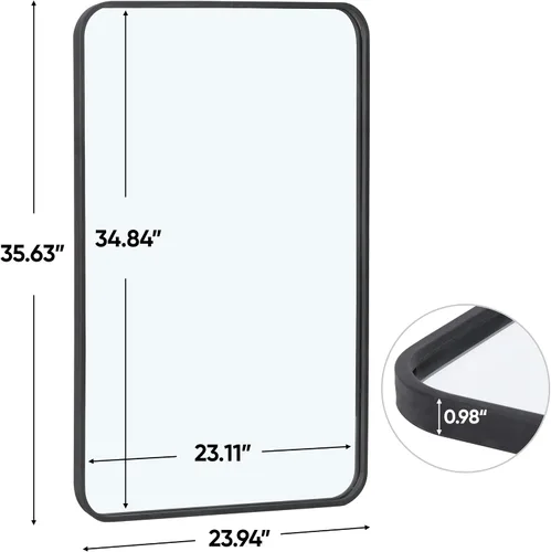 Miniatura 4 de Espejo de pared negro de 24 x 36 pulgadas, espejo de tocador rectangular con marco de metal, espejo decorativo montado en la pared, decoración