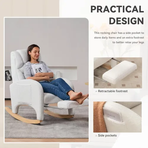 Miniatura 5 de FOXHUNTER Mecedora para guardería, moderna silla deslizante con reposapiés ajustable y patas de madera maciza, respaldo alto, silla de guardería