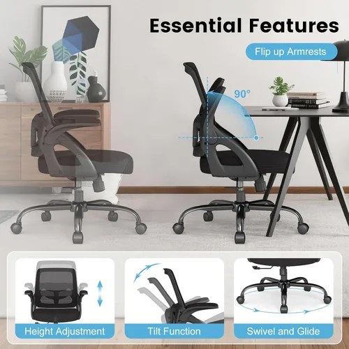 Miniatura 4 de AnyGod Ergonomic Office Chair with Lumbar Support, Height Adjustable Executive Chair in Faux Leather, Desk Chair with Folding Armrests, Load