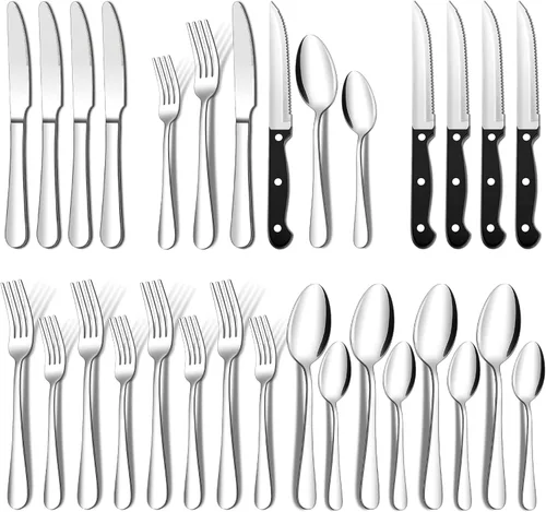 Miniatura 11 de ENLOY - Juego de cubiertos de 20 piezas de acero inoxidable, juego de cubiertos de cocina para 4, incluye cuchara tenedor y cuchillo, pulido