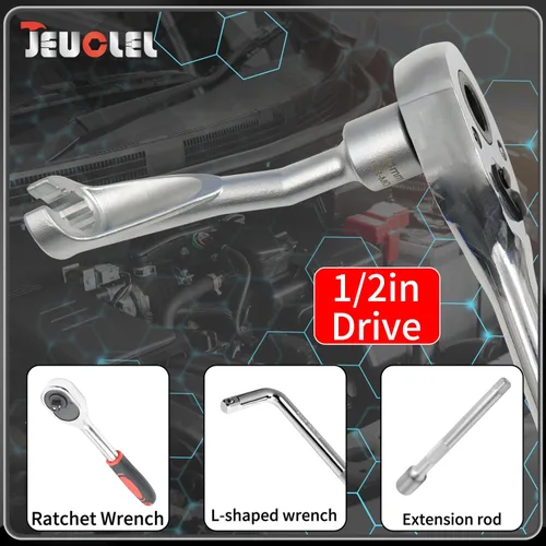 Miniatura 7 de Juego de 3 piezas de 14mm 17mm 19mm 1/2" Dr. Juego de tuercas de línea de combustible de inyección de carril común, 12 puntos de Juego de tuercas