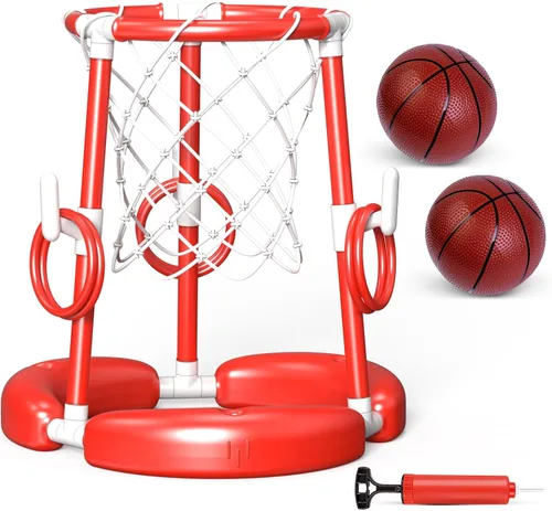 Miniatura 2 de AuroTops Aro de baloncesto para piscina, aro de baloncesto flotante 2 en 1 para juegos de piscina y juegos de lanzamiento de anillos para niños