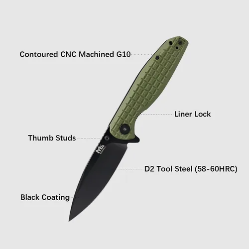 Miniatura 6 de Cuchillo plegable – Cuchillo de bolsillo plegable de acero D2 de 3.5 pulgadas, mango G10, apertura y cierre con una sola mano, rodamientos de bolas