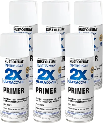 Rust-Oleum Painter's Touch 2X Ultra Cover 334019-6PK - Primador en aerosol, 12 oz, blanco mate, paquete de 6 unidades