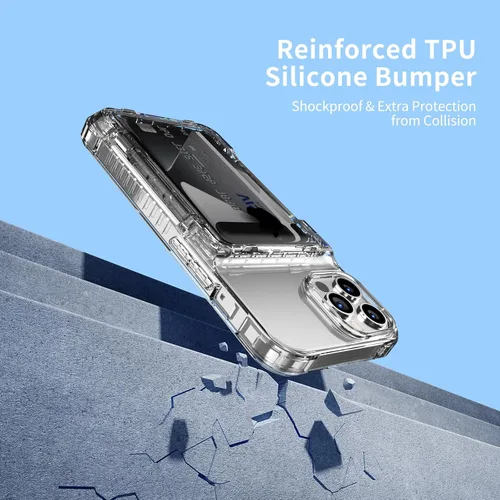 Miniatura 5 de ACANDYA Funda protectora transparente para iPhone 15 Pro Max con tarjetero de crédito, protección resistente, a prueba de golpes, antiarañazos