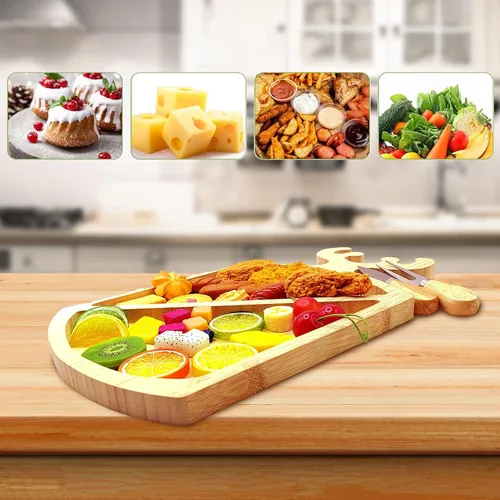 Miniatura 3 de Tabla de charcutería personalizada de bambú para quesos y cuchillos, divertida tabla de aperitivos de hojas de árbol de Navidad, tablero