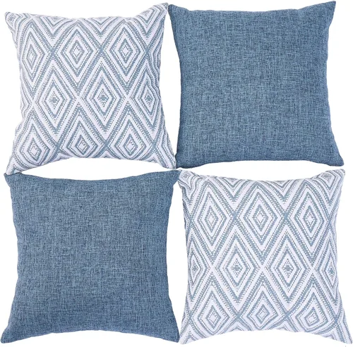 Miniatura 2 de HPUK - Juego de 4 fundas de cojín decorativas, de lino, para sofá o sala de estar, 18 x 18 pulgadas, diseño geométrico, color azul aguamarina