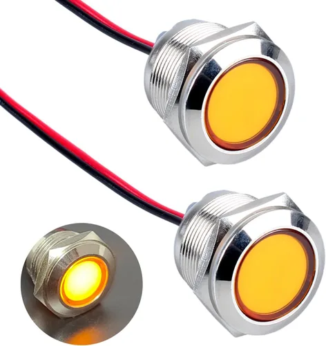 Miniatura 14 de 2 piezas de 16 mm (5/8") luz indicadora LED, 12-24V AC/DC 20mA, lámpara piloto de metal impermeable IP67 de ahorro de energía, lámpara plana de Verde