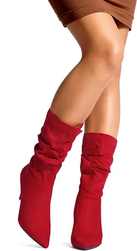 Miniatura 7 de DREAM PAIRS - Botas de tacón alto para mujer, de media pantorrilla, con punta puntiaguda, holgadas, Botas de otoño
