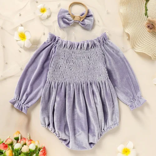 Miniatura 31 de GRNSHTS Ropa de primer cumpleaños para niña de terciopelo de un año de edad, mameluco de manga larga + diadema, 2 piezas de trajes de pastel