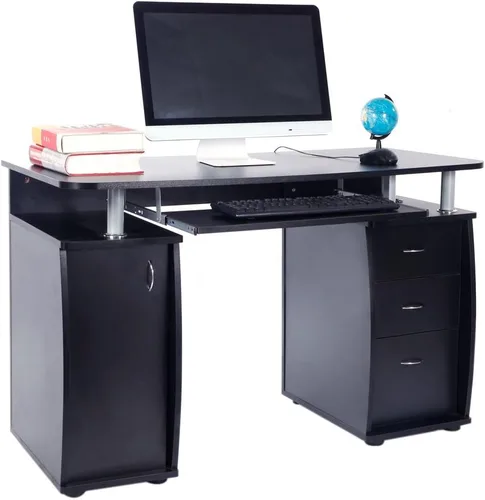 Miniatura 3 de Escritorio para computadora con estante con cajón, bandeja extraíble para teclado, escritorio de oficina en casa de almacenamiento grande de 43