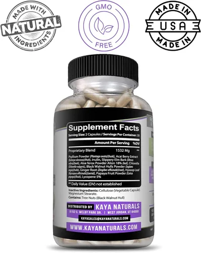 Miniatura 4 de Kaya Naturals Max Detox - Suplemento de hierbas - Ingredientes naturales 1532 mg - Polvo de psyllium, extracto de bayas de acai, raíz de jengibre