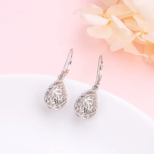 Miniatura 126 de Aretes colgantes de filigrana de plata de ley 925, margarita, loto, flor de rosa, piedra lunar, lágrima para mujer, nudo celta infinito, margarita