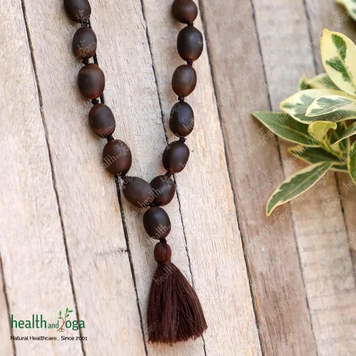 Miniatura 2 de HealthAndYoga™ Cuentas de loto Mala con bolsa de terciopelo (cuerda de 33.9 in, 108+1 semillas) – Oración, meditación, equilibrio de chakras