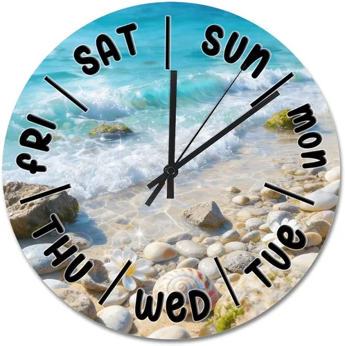Miniatura 12 de ArogGeld Reloj de pared de 5 O'Clock Somewhere - Reloj redondo de madera para casa de playa, 10, silencioso, sin tictac, batería de cuarzo, granja