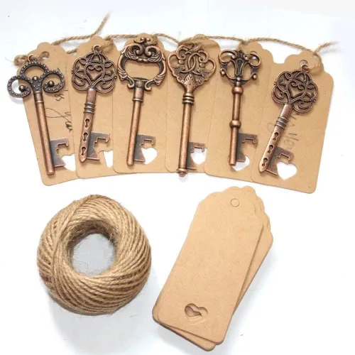 Miniatura 2 de Abridor de botella rústico y clásico con tarjeta y cordel, para souvenir de boda, regalos de fiesta. 3.14 pulgadas, 50 unidades Rojo (Red Copper)