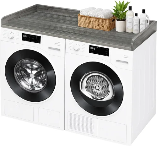Miniatura 7 de Royxen Encimera de lavandería de madera maciza, encimera para todas las lavadora y secadora de carga frontal, espacio adicional para lavandería