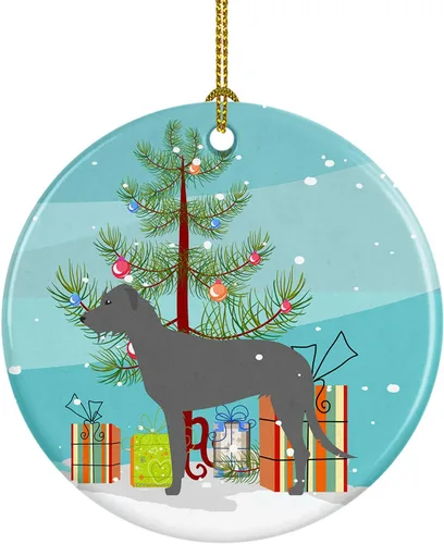 Miniatura 60 de Caroline's Treasures Bulldog inglés «Merry Christmas» adorno de cerámica para árbol de Navidad, decoración colgante para el hogar, Navidad, fiestas