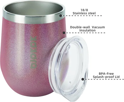 Miniatura 2 de BJPKPK 2 vasos de vino aislados de 12 onzas, tazas de café al vacío de doble pared de 12 onzas con tapa, vasos de vino de acero inoxidable