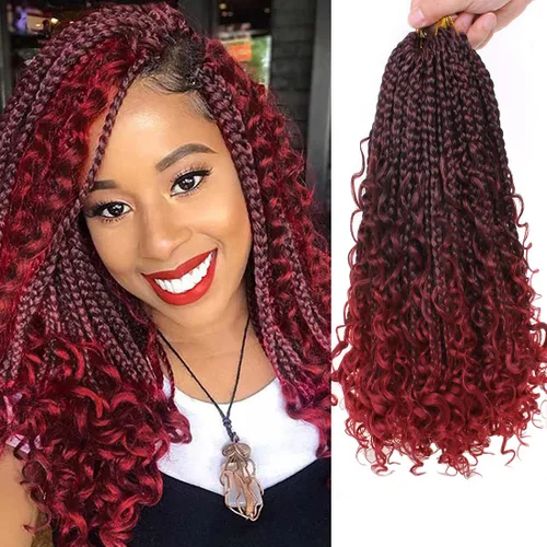 Miniatura 7 de COOKOO Cabello de Trenzas de Caja Bohemias de Ganchillo de 8 Pulgadas para Mujeres Negras, Paquete de 8, Cabello Sintético de Trenzas de Caja