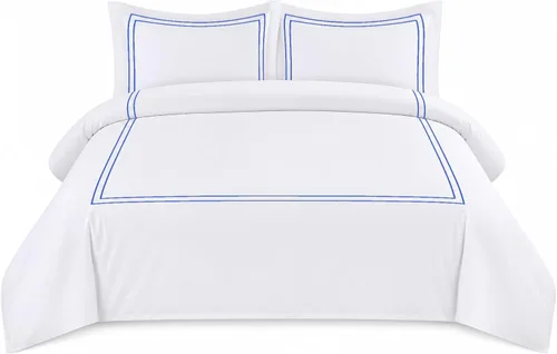 Miniatura 13 de BedDecor Lujoso juego de funda de edredón de algodón egipcio de 400 hilos, 1 pieza con hermoso bordado de 2 rayas
