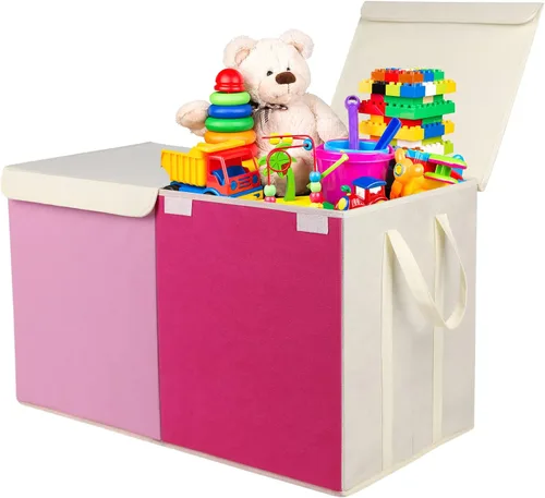 Miniatura 14 de YOLOXO Baúl de juguetes, contenedores de almacenamiento plegables resistentes con tapas, cajas organizadoras de almacenamiento de juguetes extra