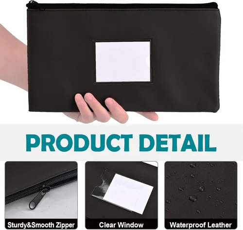 Miniatura 4 de Bolsas de dinero negras con cremallera para dinero en efectivo, 11.25 x 6.25 pulgadas, paquete de 3, bolsas de depósito bancario, bolsas de dinero