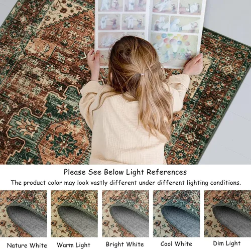 Miniatura 6 de Moynesa Alfombra Lavable Vintage para Baño, Alfombra Pequeña de Área 2x3 para Entrada Alfombra para Puerta Interior, Alfombras de Cocina Boho Rojo