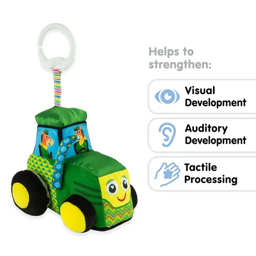 Miniatura 2 de Lamaze John Deere Tractor Asiento de coche y cochecito de juguete, juguete colgante suave con colores de alto contraste para viajes, juguete