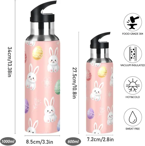 Miniatura 2 de Cute White Bunnies Stainless Steel Vacuum Insulated Water Bottle 32 Oz Leakproof Water Bottles, BPA-Free Sports Water Bottle with Straw