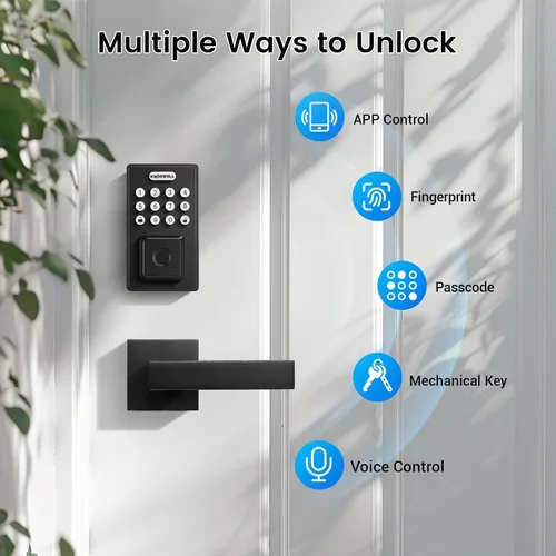Miniatura 2 de KNOBWELL Cerradura de puerta inteligente de huellas dactilares con manija de palanca, entrada sin llave, teclado biométrico, cerradura de cerrojo