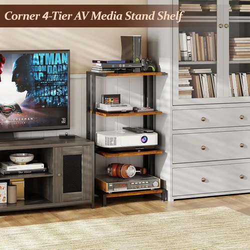 Miniatura 3 de X-cosrack Soporte multimedia AV pequeño de 4 niveles de 16.5 pulgadas, versión estrecha, estantes de esquina de madera, gabinete estéreo, soporte