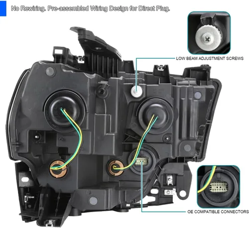 Miniatura 4 de SPEC-D TUNING Faros delanteros negros compatibles con Ram 2500, 3500 2019-2024, par izquierdo + derecho