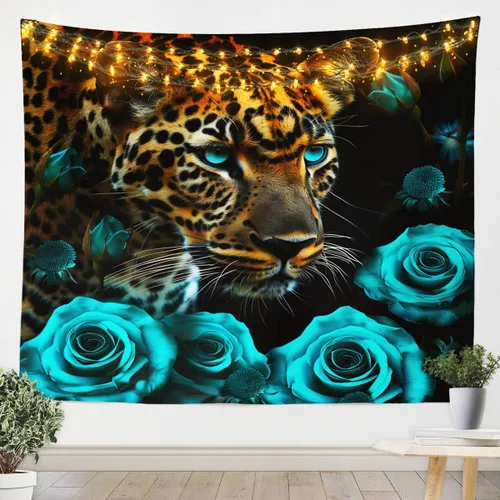 Miniatura 19 de Erosebridal Tapiz de guepardo para colgar en la pared, tapiz de rosa roja, decoración del hogar, tapiz de leopardo y gato, diseño de pared