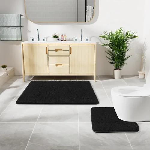 Miniatura 8 de LOCHAS Juegos de Alfombras de Baño de 2 Piezas, Juego de Alfombrillas de Baño Suaves Antideslizantes, Alfombra de Inodoro en Forma de U de 20''x20