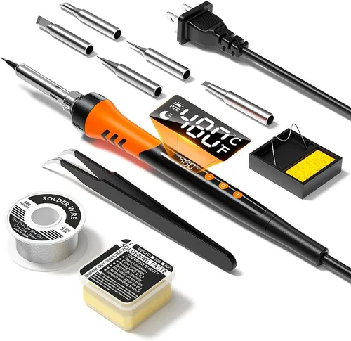 Miniatura 7 de Kit de soldador de hierro de temperatura ajustable de 60W - 9 en 1 con 5 puntas, soporte para alambre de soldadura para soldadura y reparación