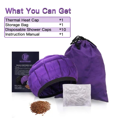 Miniatura 7 de Beautybaby - Gorro térmico inalámbrico de acondicionamiento profundo, tratamiento para microondas, para cabello rizado de spa, 100% algodón natural