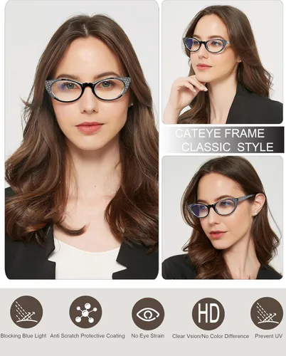 Miniatura 6 de EYEURL Lentes de lectura de ojo de gato para mujer, bloqueo de luz azul, a la moda, para lectura de computadora con bisagra de resorte, anteojos