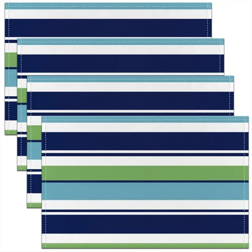 Miniatura 7 de Manteles individuales modernos de 12 x 18 pulgadas, color gris, negro, azul, rayas, geométricos, juego de 4 manteles individuales retro circulares