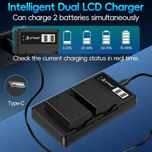 Miniatura 4 de Artman EN-EL25 EN-EL25A - Batería de 1600 mAh, paquete de 2 y cargador dual USB-C LCD compatible con Nikon Z50II, Z50, Z30, batería ZFC 4241