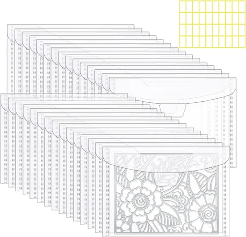 Miniatura 6 de KELIFANG 30 bolsas de almacenamiento transparentes para sellos y troqueles, 7 x 5 pulgadas, bolsillos troquelados para hacer tarjetas de bricolaje