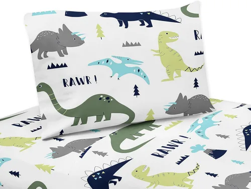 Miniatura 7 de Sweet Jojo Designs Juego de sábanas tamaño individual de 3 piezas (dinosaurio de dinosaurio en acuarela) para niños, niños, adolescentes, incluye