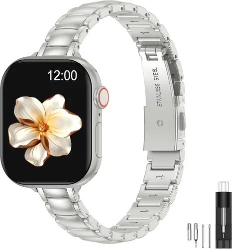 Miniatura 14 de MioHHR - Correas delgadas de metal compatibles con Apple Watch Band Ultra3/2/1 Series 11 10 9 8 7 6 5 4 3 2 1 SE3/2/1, correa delgada y estrecha